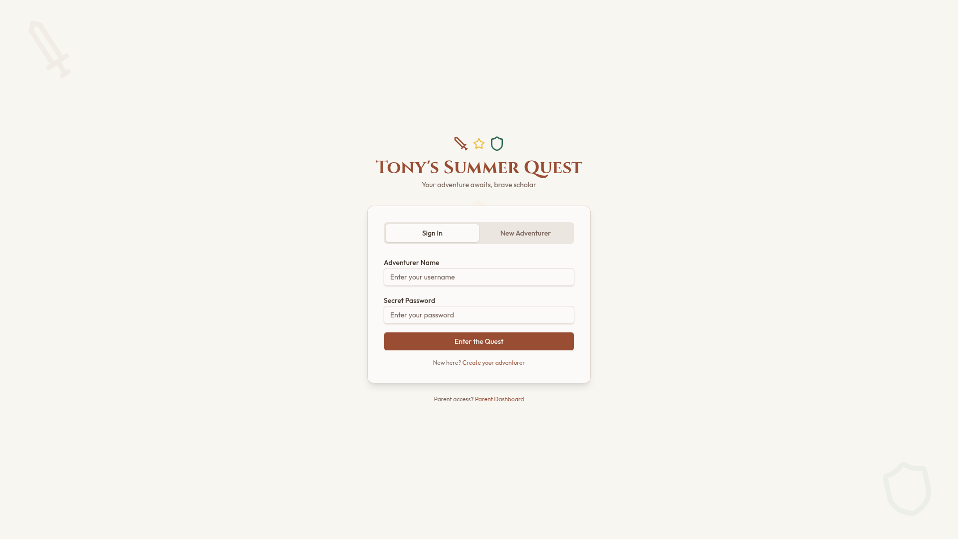 Tony's Summer Quest learning app